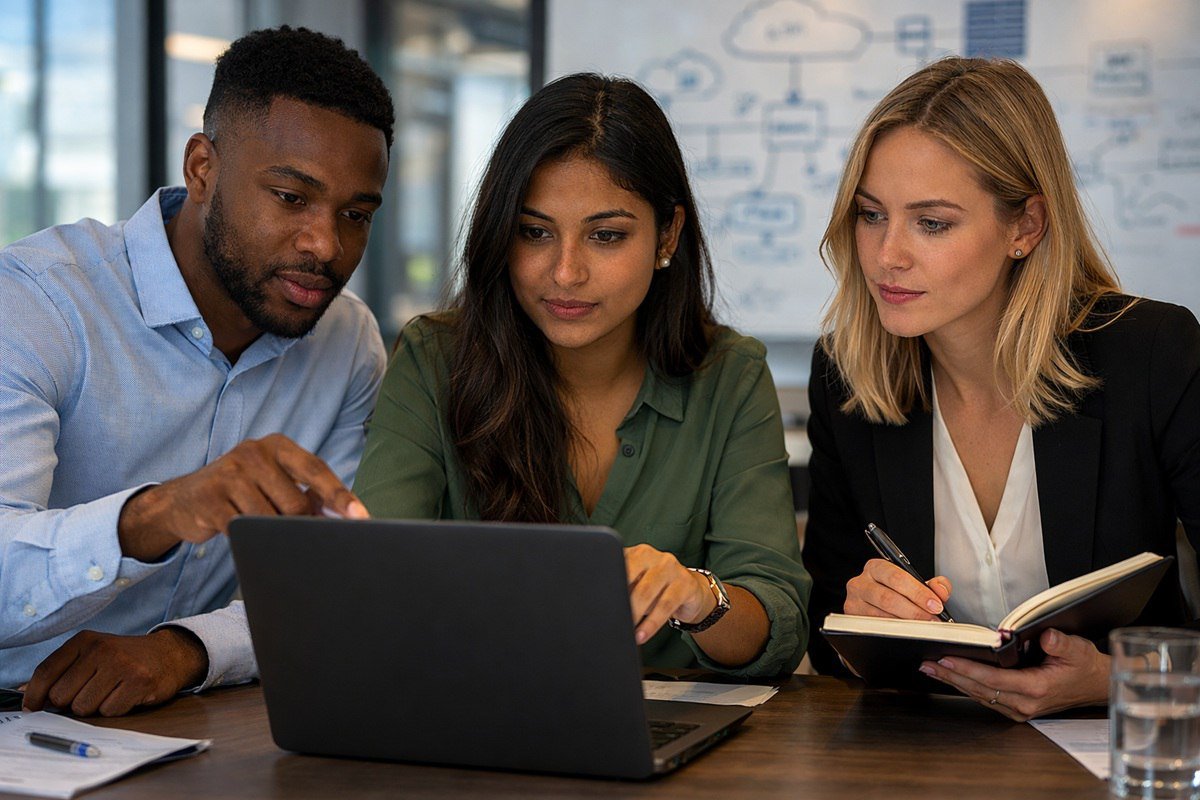 Team collaboration at computers
